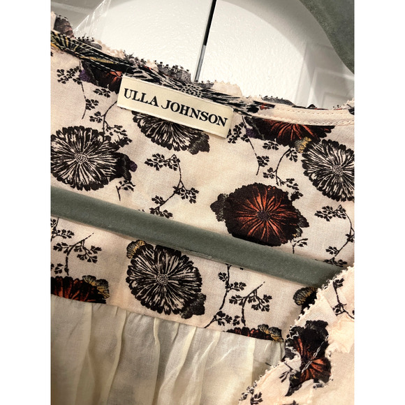 Ulla Johnson 4 Winsor Ruffled Floral Puff Shoulder Long Sleeve Mini Dress Cream - Picture 5 of 12